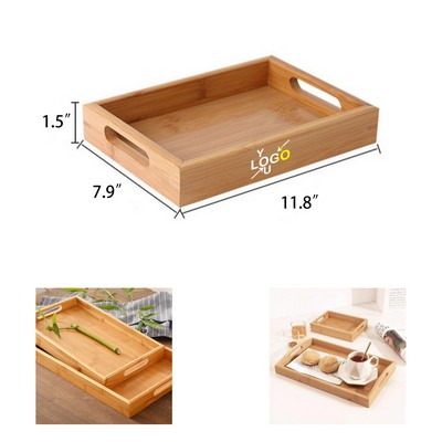 Bamboo Tray With Handles In Rectangle Shape