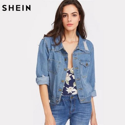 Blue Mesh Denim Lapel Jacket