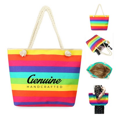 Canvas Rainbow Striped Tote Bag