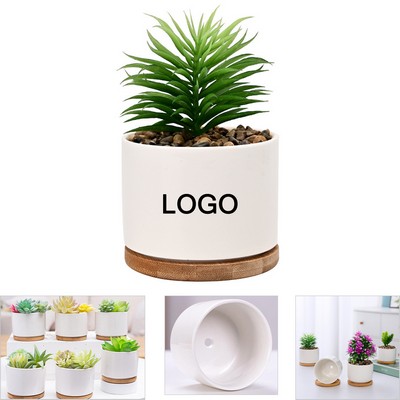 Ceramic Flowerpot With Bamboo Stand