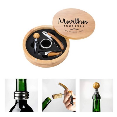 Wooden Round Wine Tool Set