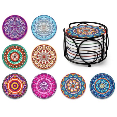 4" Round Ceramic Coaster with Cork Base