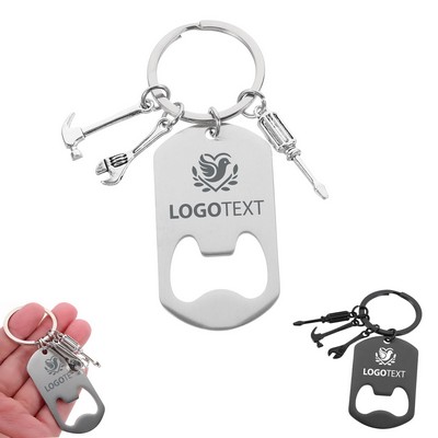 Metal Bottle Opener Keychain with Hammer Wrench Screwdriver