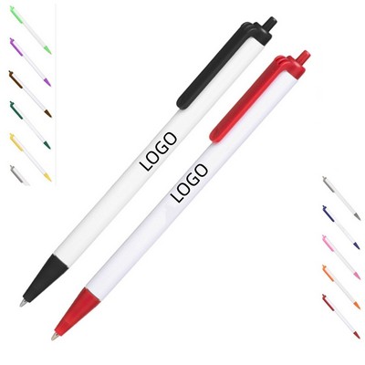 White Barrel Retractable Ballpoint Pen