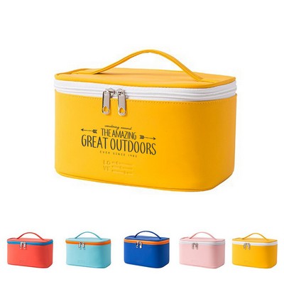 PU Leather Waterproof Handheld Makeup Bag