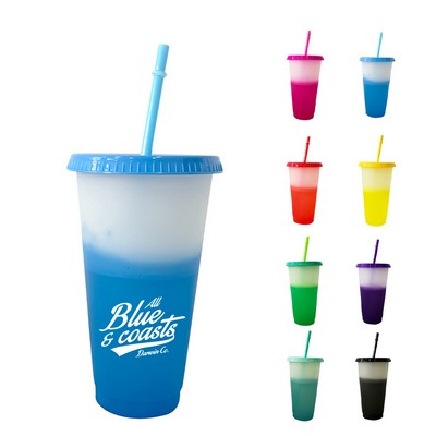 30oz Reusable Color-Changing Cup with Splash-Proof Lid and Reusable Straw