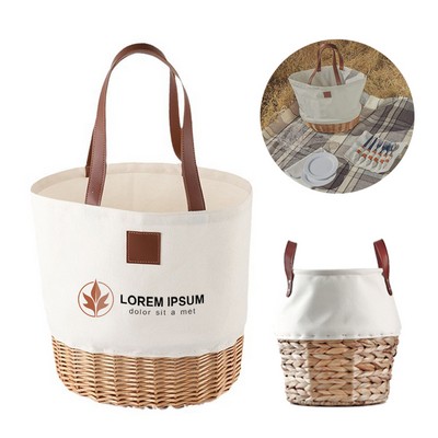 Foldable Eco-Friendly Storage Willow Basket with PU Handles