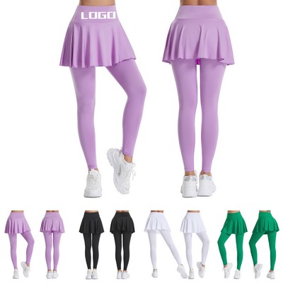 Women's Pocketed Skirted Leggings, Yoga & Tennis Wear with Capri Length