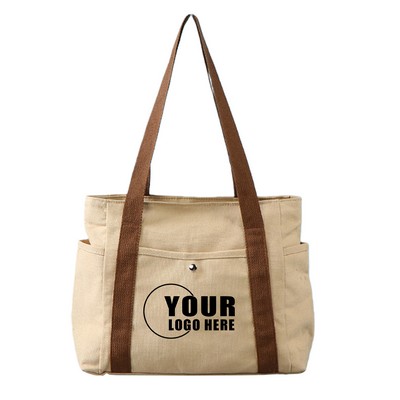 12 Oz.Large Capacity Canvas Shopping Tote Side Pocket Carry(12" W × 11.5" H × 4" D.)