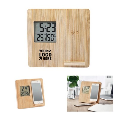 Bamboo Wireless Charger Clock