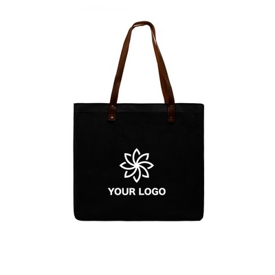 Leather Handle Dyed Canvas T Bottom Tote Bag