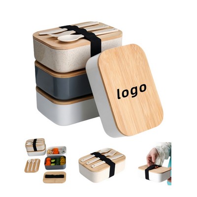 Lunch Box With Bamboo Wood Lid And Food Grade Tableware