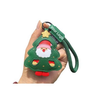 Christmas Tree Leather Keychain