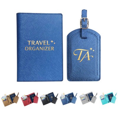 PU Leather Passport Card Holder with Luggage Tag