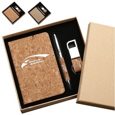 Cork Eco Gift Set with Notebook Pen and Keychain