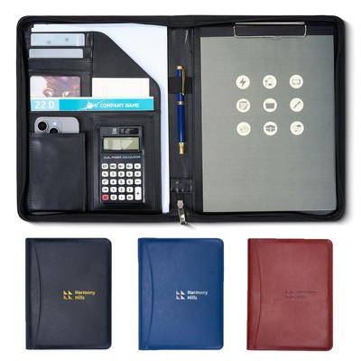Deluxe Zippered PU Leather Padfolio With Custom Logo