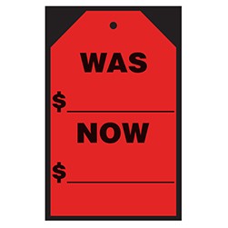 Red 7" X 11" Was-Now Hang Tag Vinyl Sticker
