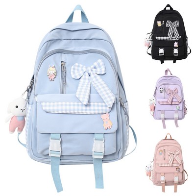 Plaid Bow Casual Student Backpack