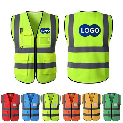 High Visibility Zipper Front Safety Vest With Reflective Strips