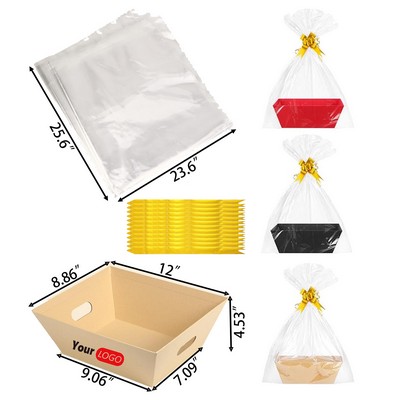 Kraft Gift Basket Kit with Clear Bags & Bows