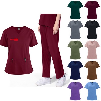 V-neck simple straight pants dental clinic overalls
