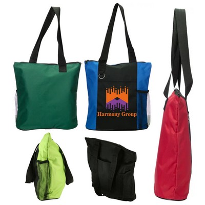 Custom Zippered Tote Bag with Mesh Pocket