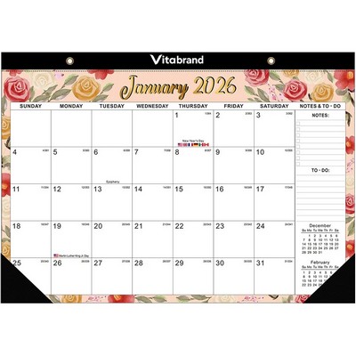 2026-2027 Desk Calendar,18-Month Watercolor Flower Design