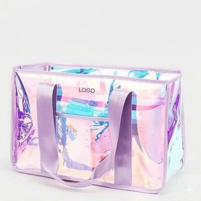 Large Capacity Holographic PVC Beach Tote Laser Iridescent Waterproof Shoulder Bag Fashionable