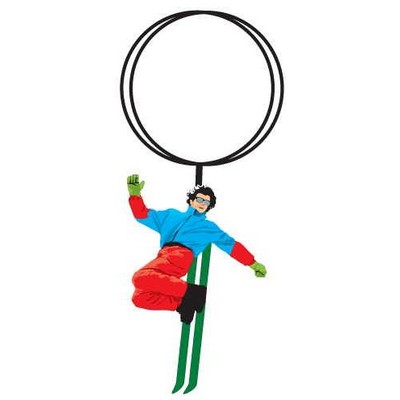 Skier Key Chain w/Clear Mirrored Back (2 Square Inch)