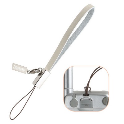 Beige Leather Cell Phone Strap with Detachable Rectangle Tag