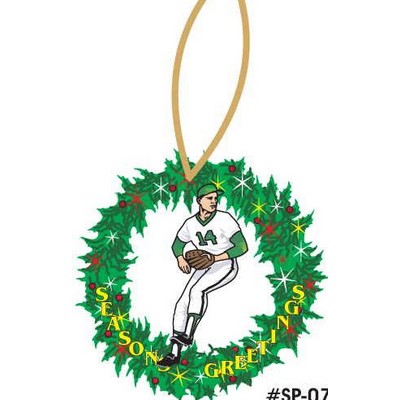 Baseball Player Wreath Ornament w/ Clear Mirrored Back (4 Square Inch)