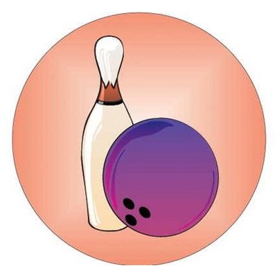 Bowling Pin & Ball Round Badge w/ Bar Pin (2.5" Diameter)