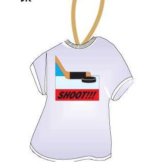 Hockey Puck & Stick T-Shirt Promotional Ornament w/ Black Back (4 Square Inch)