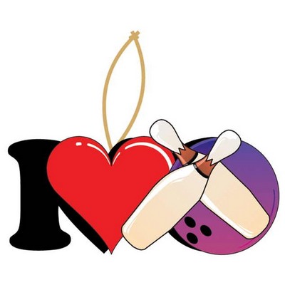 I Love Bowling Ornament w/ Clear Mirrored Back (10 Square Inch)