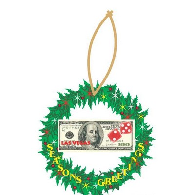 LV Dice $100 Bill Wreath Ornament w/ Clear Mirrored Back (3 Square Inch)