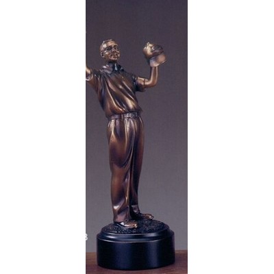 Copper Finish Golfer Holding Hat Trophy w/Round Base (3"x8")