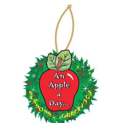 Apple w/ Daily Apple Slogan Wreath Ornament w/ Black Back (10 Square Inch)