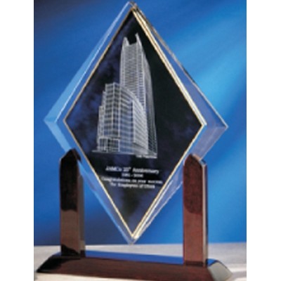 13.5" Blue Acrylic Diamond Super Achievement Award w/Wood Stand