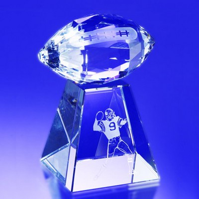 3 3/4" Crystal Award-Clear Football w/ Tall Base