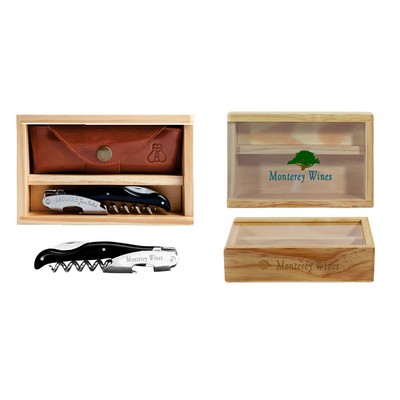 Laguiole Millesime® Black Horn Corkscrew Set w/Box & Leather Pouch