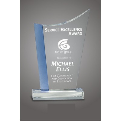 9½" Blue Edge Crystal Wave Award w/Clear Base