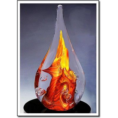 Wind Flame Art Glass Sculpture w/ Marble Base (3.5"x9.25")