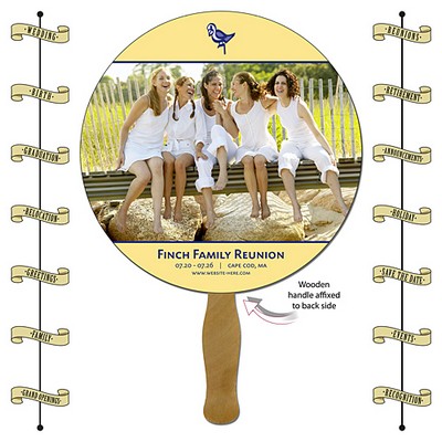 Announcement Hand Fan - 8.5" Diameter Circle Laminated - 14 pt.