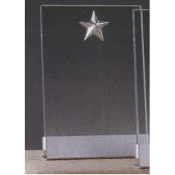 Clear Glass Plaque Award w/Silver Star, Silver Plastic Mounts & Aluminum Alloy Base (7"x9.5")