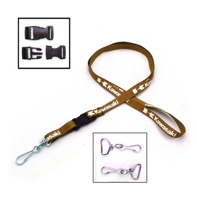 1/2" Polyester Lanyard with Metal Swivel Snap Hook & Snap Buckle Release