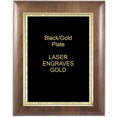 Walnut Elliptical Edge Square Corner 8" x 10" Plaque - W/ 6" x 8" Black/Gold Florentine Plate