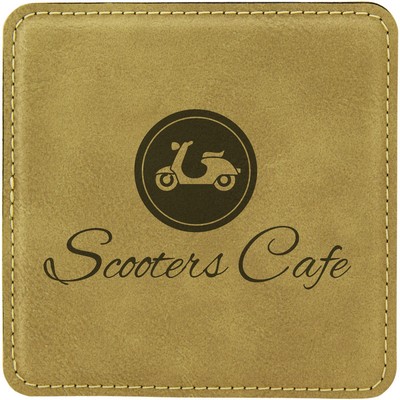 Light Brown Square Leatherette Coaster (4" x 4")