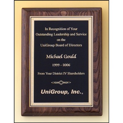 Walnut Stained Piano Finish Plaque with Brass Plate (8" x 10.5")