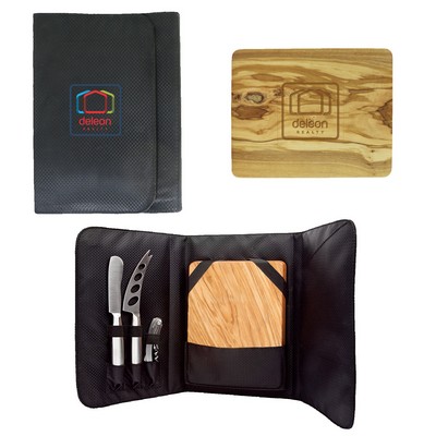 Picnic Cheese Set w/Olivewood Brown Board (5 Piece)