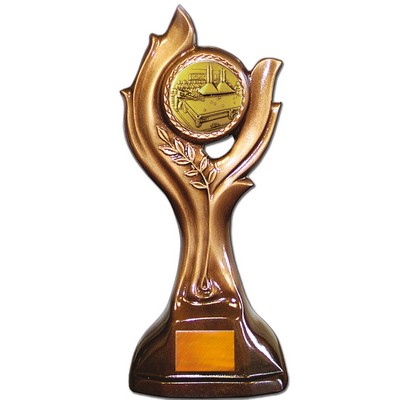 Stock 12" Victory Trophy With 2" Billiard Table Coin and Engraving Plate